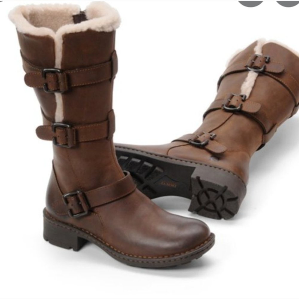 BORN Shearling Fur Lined Buckle Riding Boot SZ 7